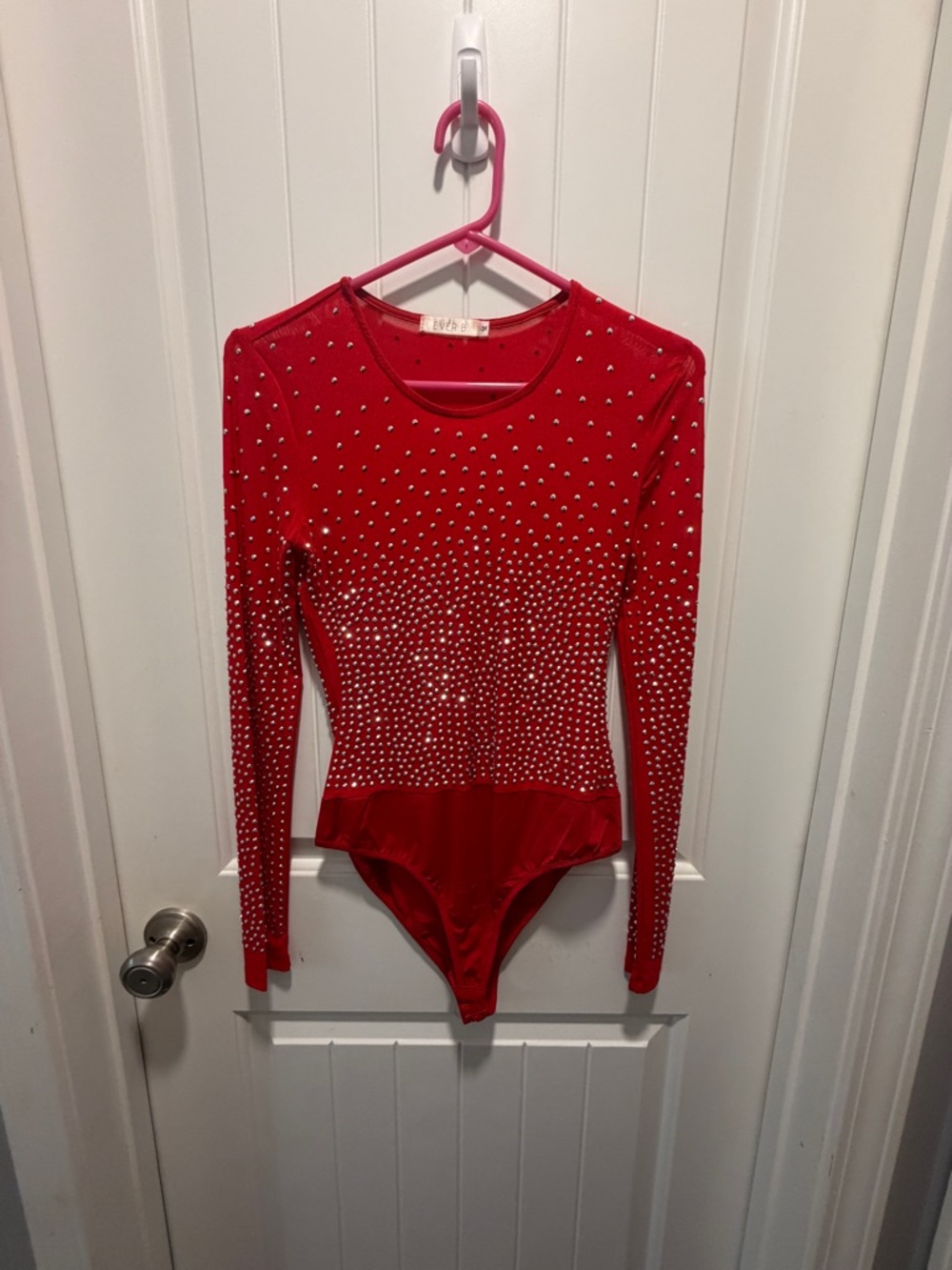 Red Rhinestone Long-Sleeve Kids One-Piece Bodysuit
